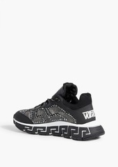 Versace - Trigreca crystal-embellished metallic mesh and faux leather sneakers - Black - EU 43