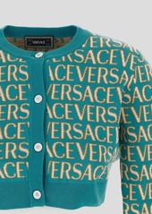 Versace All Over Logo Knit Cropped Cardigan