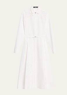 Versace Barocco Ajour Embroidery Poplin Belted Midi Dress