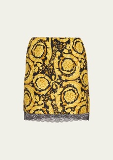 Versace Barocco-Print Lace-Trim Mini Slip
