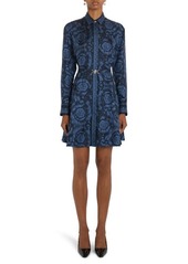 Versace Barocco Print Medusa Belted Long Sleeve Silk Shirtdress