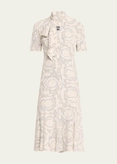 Versace Barocco Printed Crepe De Chine Dress