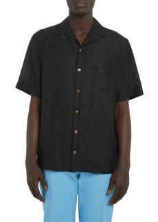 Versace Barocco Silhouette Jacquard Short Sleeve Button-Up Camp Shirt