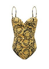 Versace Baroque-print sweetheart-neckline swimsuit
