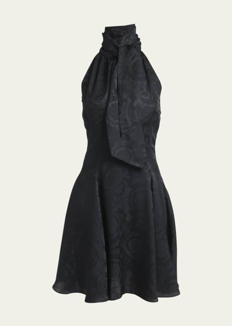 Versace Baroque-Print Tie-Neck Sleeveless Mini Dress