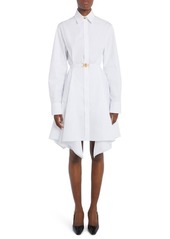 Versace Belted Long Sleeve Handkerchief Hem Cotton Shirtdress