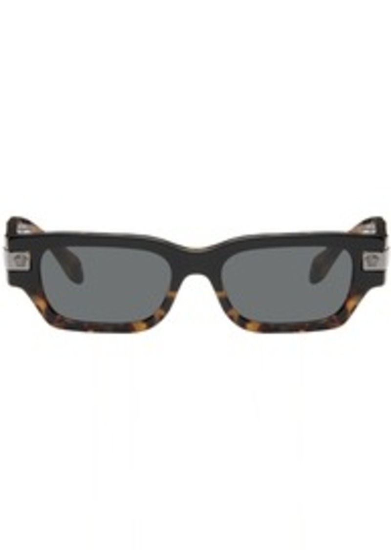 Versace Black & Brown Rectangular Sunglasses