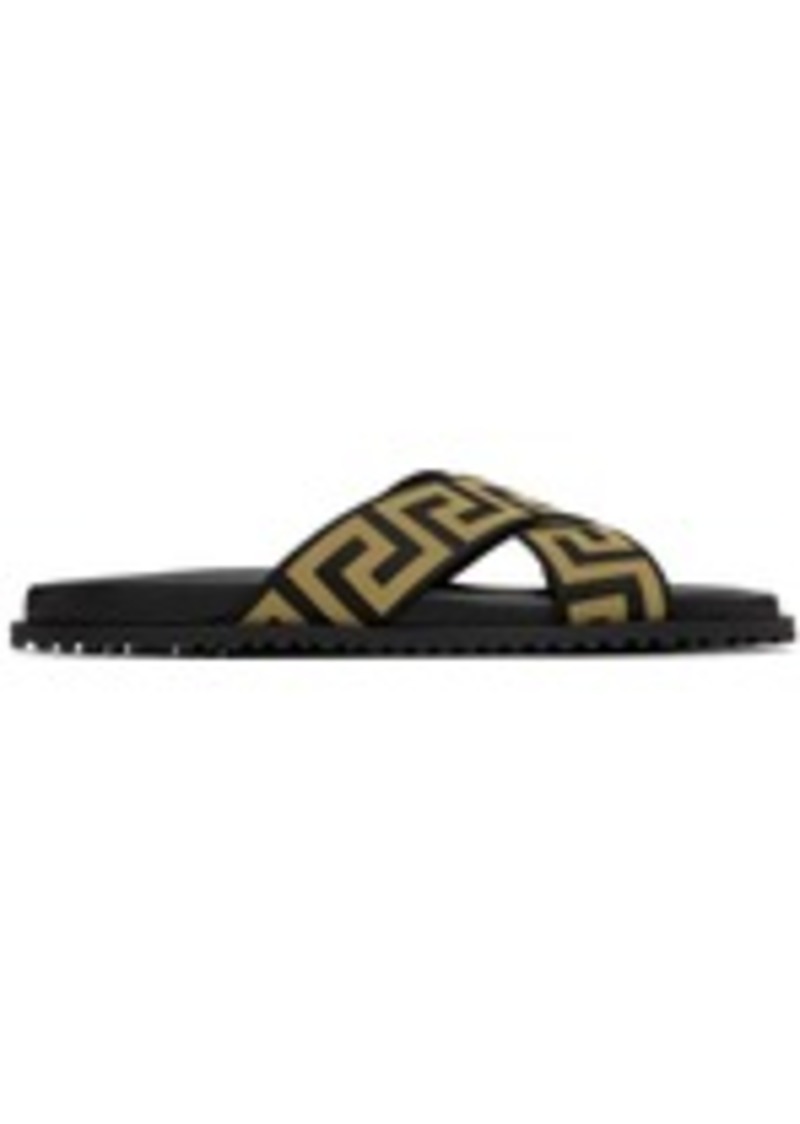 Versace Black & Gold Greca Sandals