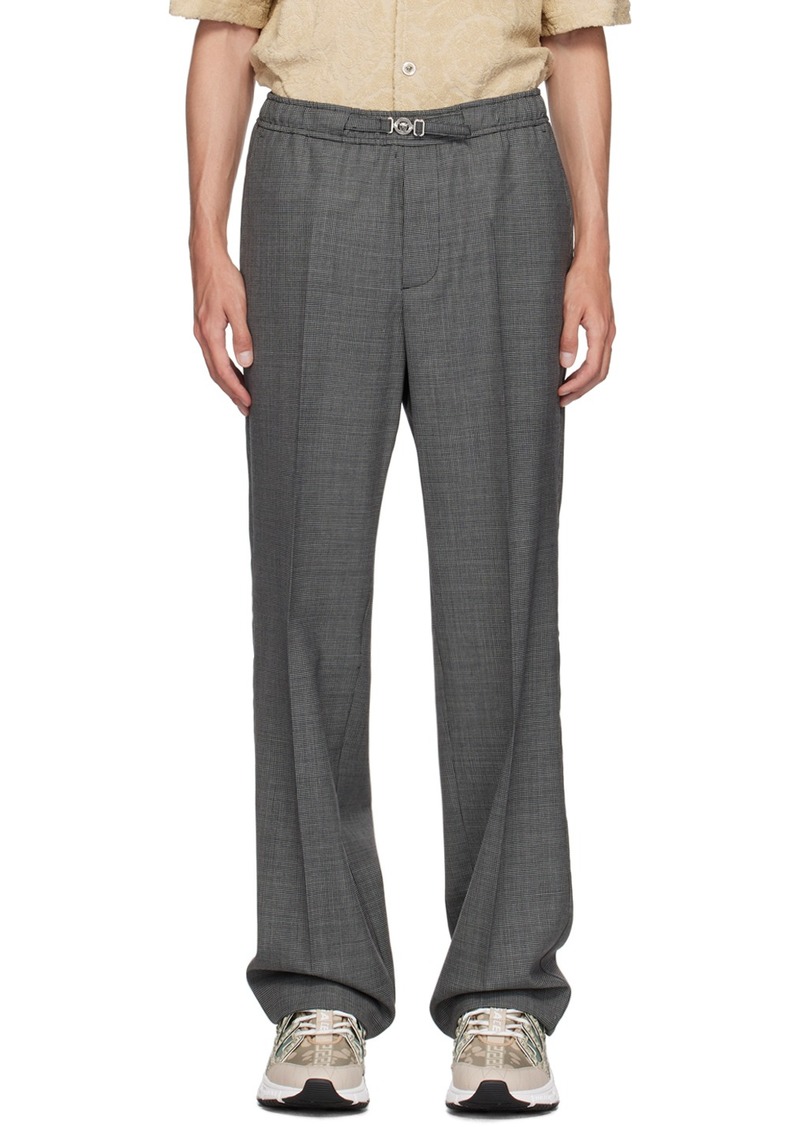 Versace Black & Gray Houndstooth Wool Trousers