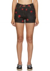 Versace Black Denim Rose Shorts
