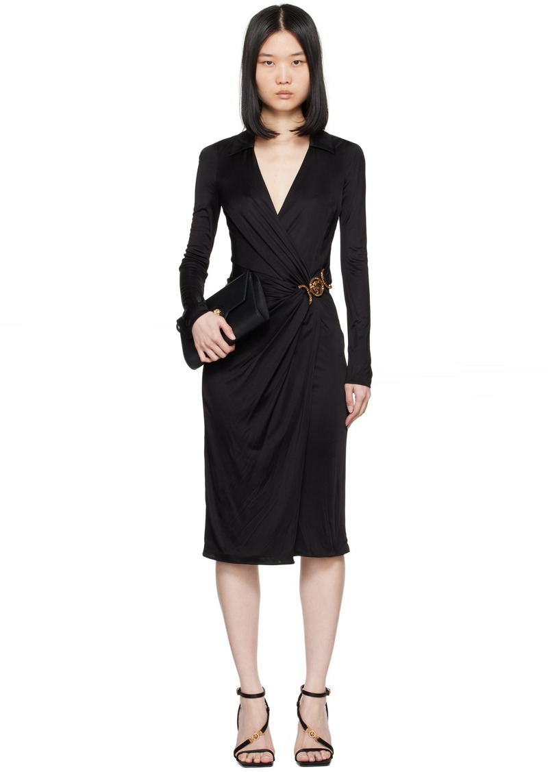 Versace Black Gathered Midi Dress