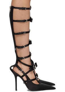 Versace Black Gianni Ribbon Satin Cage Heels