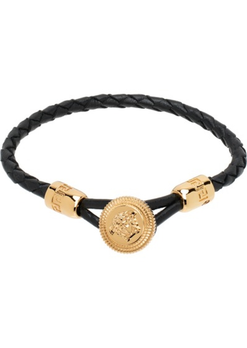 Versace Black Medusa Biggie Braided Leather Bracelet