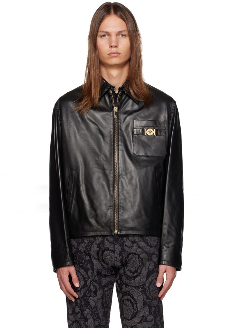 Versace Black Zip Leather Jacket