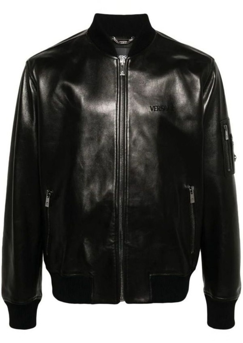 VERSACE BLOUSON SOLID LEATHER EMBROIDERY CLOTHING