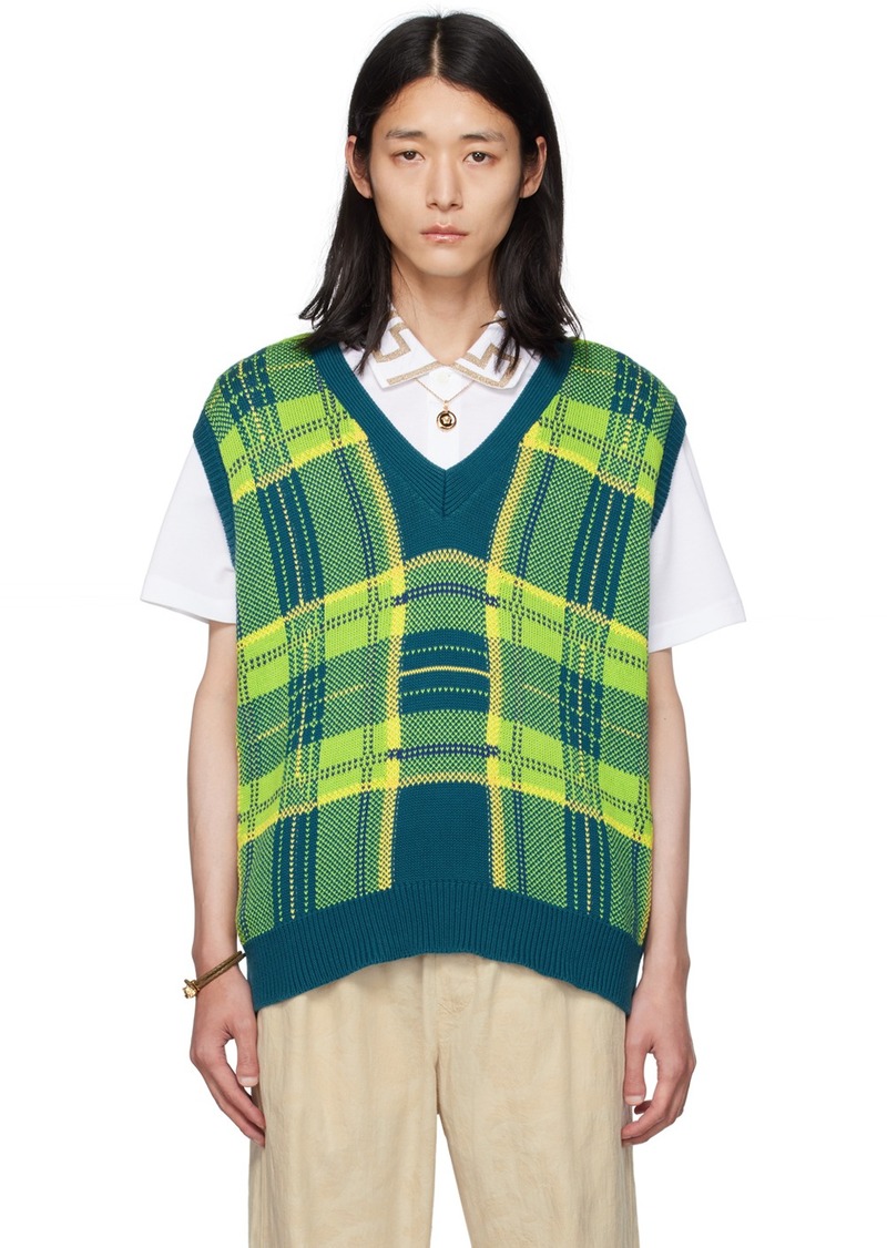 Versace Blue & Green Check Vest