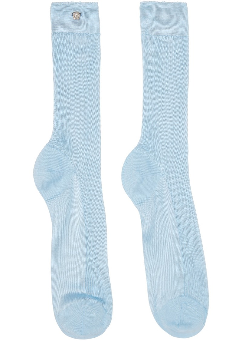 Versace Blue Ribbed Knit Socks