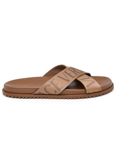 VERSACE BROWN LEATHER BLEND SLIPPERS