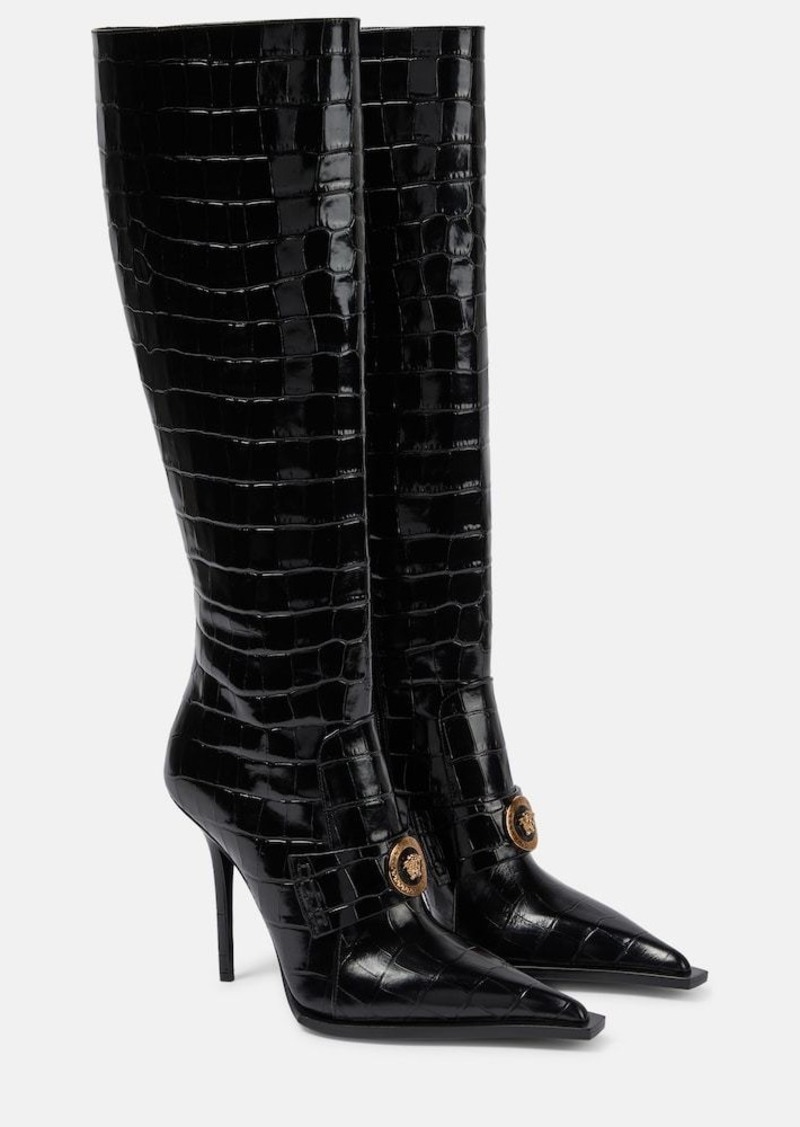 Versace Croc-effect patent leather knee-high boots