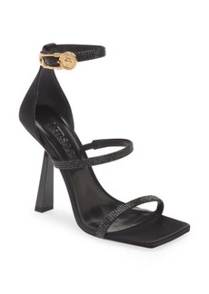 Versace Crystal Embellished Ankle Strap Sandal in Black-Versace Gold at Nordstrom