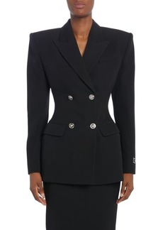 Versace Exaggerated Shoulder Double Breasted Virgin Wool Jacket