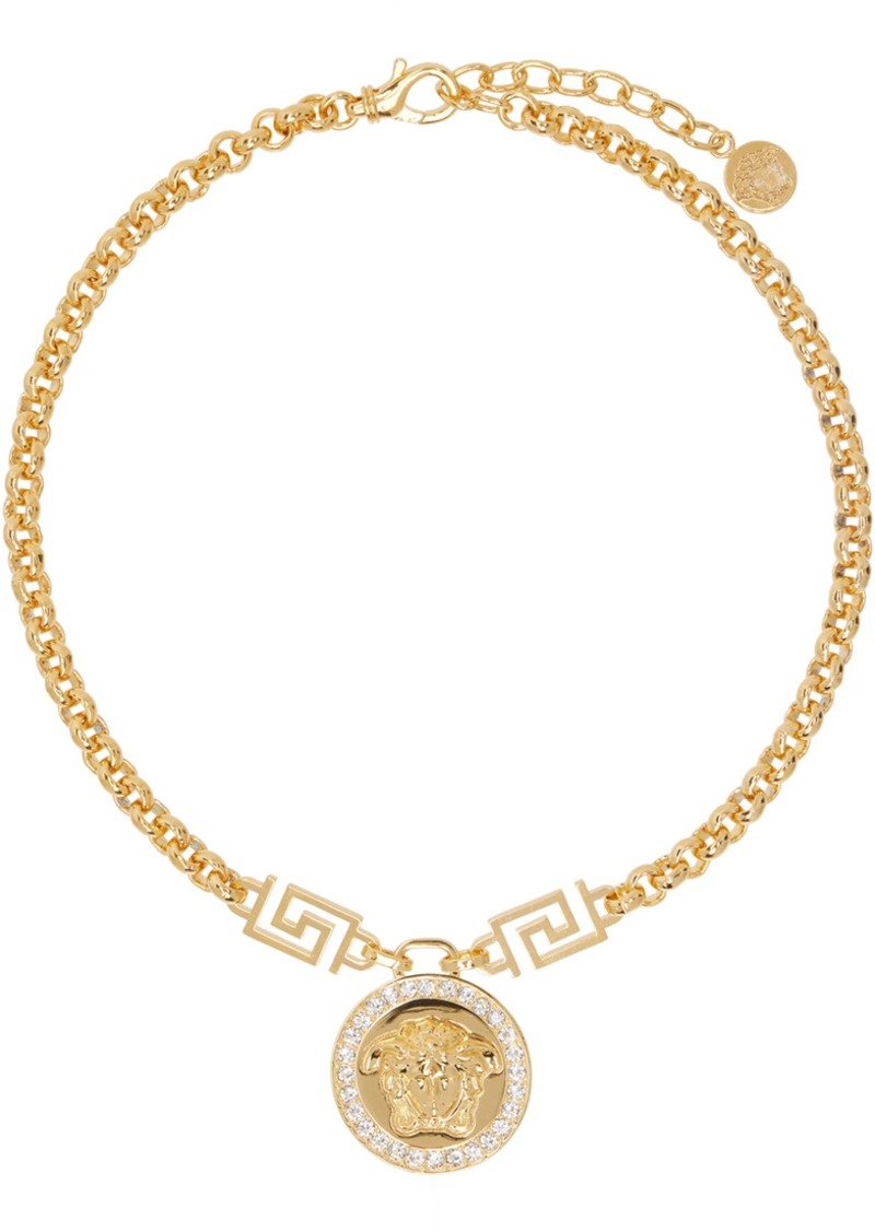 Versace Gold Crystal 'La Medusa' Greca Necklace