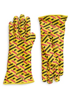 Versace Grandezza Monogram Leather Gloves in Yellow Multicolor at Nordstrom