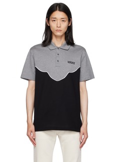 Versace Gray & Black Embroidered Polo