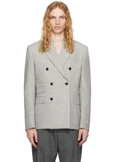 Versace Gray Wool-Blend Double-Breasted Blazer