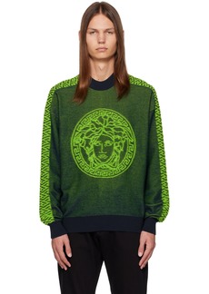 Versace Green & Navy La Greca Medusa Sweater