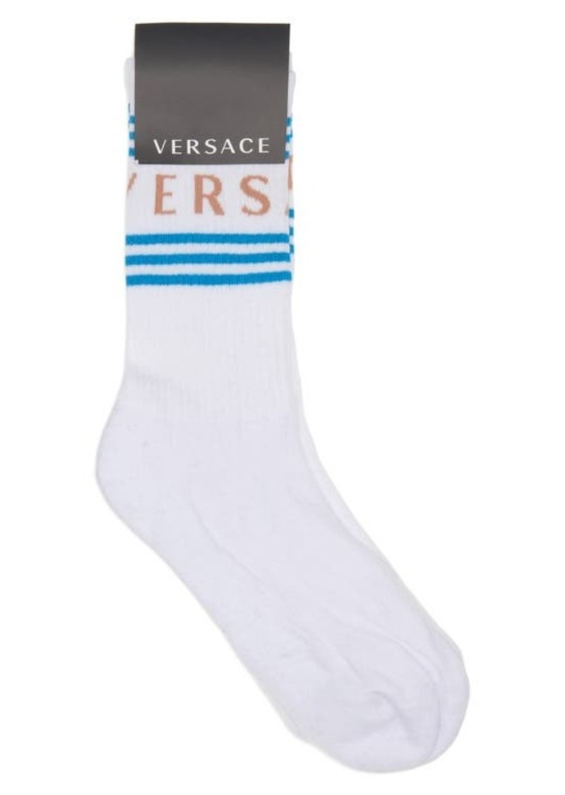 Versace Jacquard Logo Cotton Blend Crew Socks