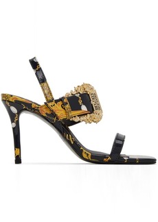 Versace Jeans Couture Black & Gold Emily Baroque Heeled Sandals