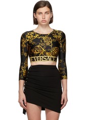 Versace Jeans Couture Black & Gold Regalia Baroque Crop Long Sleeve T-Shirt