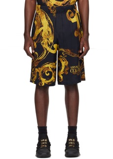 Versace Jeans Couture Black & Gold Watercolor Couture Shorts