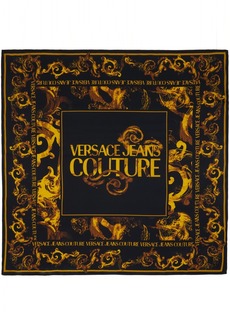 Versace Jeans Couture Black & Gold Watercolor Couture Silk Scarf