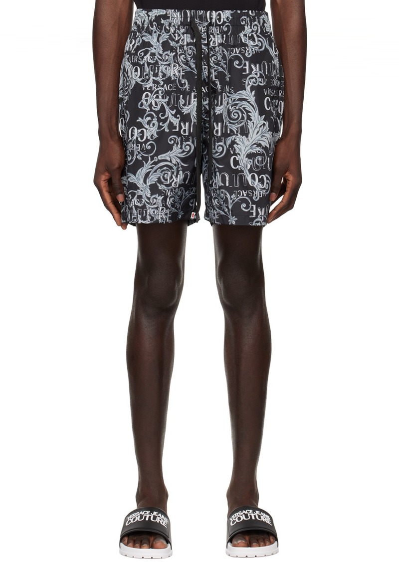 Versace Jeans Couture Black & Gray Printed Swim Shorts
