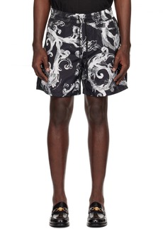 Versace Jeans Couture Black & White Watercolor Couture Shorts