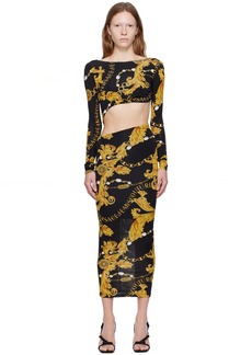 Versace Jeans Couture Black Chain Couture Midi Dress