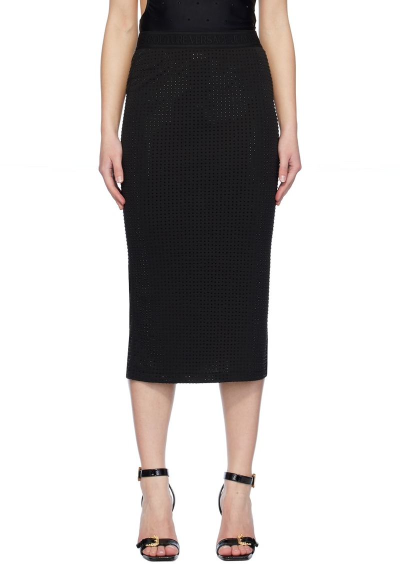 Versace Jeans Couture Black Crystal-Cut Midi Skirt