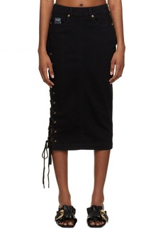 Versace Jeans Couture Black Lace-Up Denim Midi Skirt