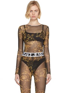 Versace Jeans Couture Black Mesh Regalia Baroque Bodysuit