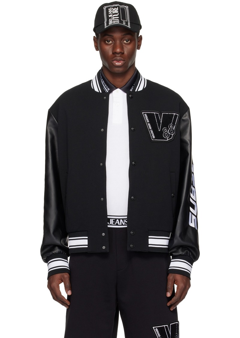 Versace Jeans Couture Black Patch Faux-Leather Bomber Jacket