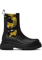 Versace Jeans Couture Black Printed Chelsea Boots