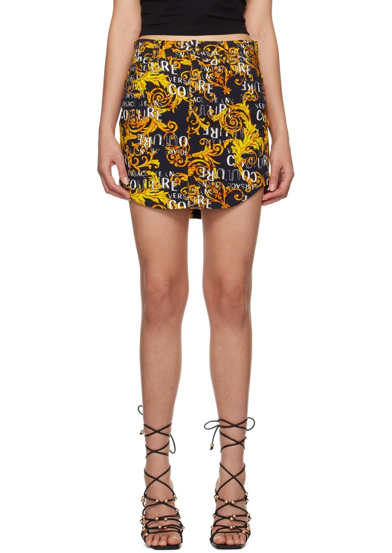 Versace Jeans Couture Black Printed Denim Miniskirt