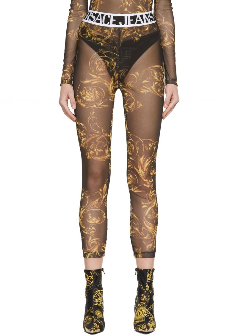 Versace Jeans Couture Black Printed Footless Tights