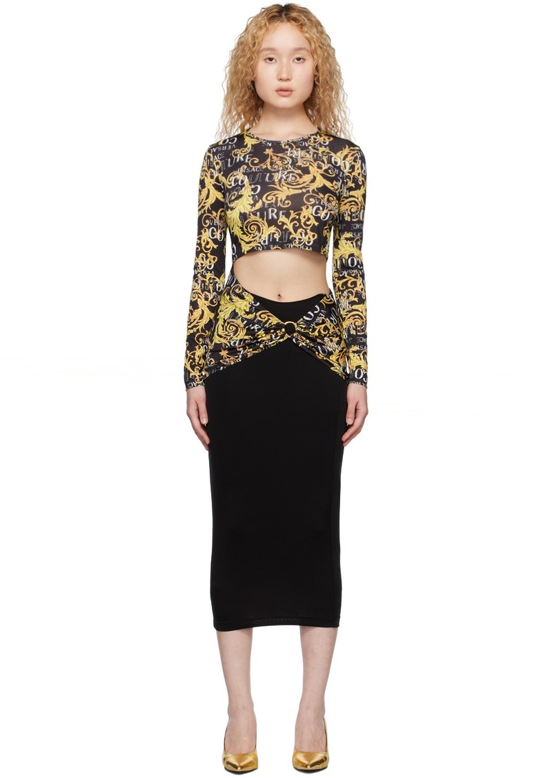 Versace Jeans Couture Black Printed Midi Dress