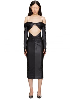 Versace Jeans Couture Black Ruched Midi Dress