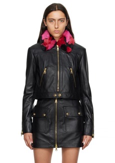 Versace Jeans Couture Black Spread Collar Leather & Faux-Fur Jacket