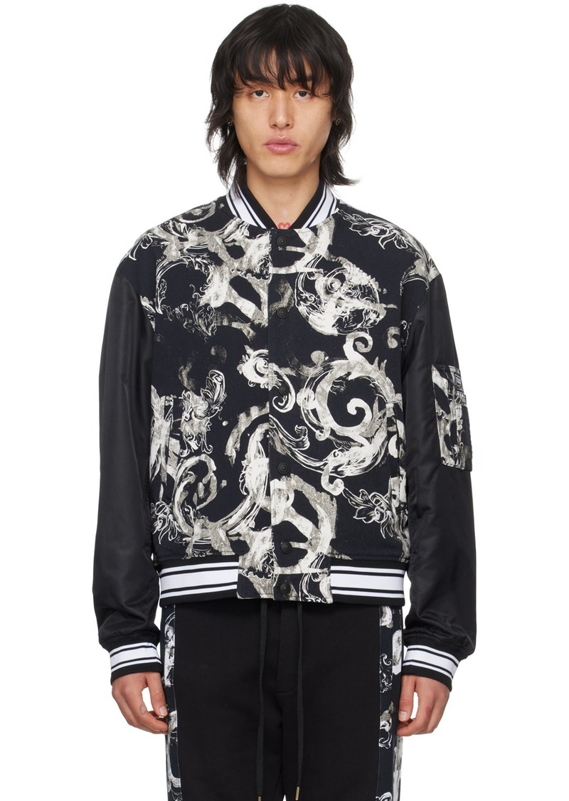 Versace Jeans Couture Black Watercolor Bomber Jacket