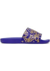 Versace Jeans Couture Blue & Gold Baroque Logo Slides